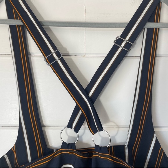 SONCY Jumpsuit Overall Blue/Orange Stripe Plus Size 2 Cross Strap Adjustable NWT - Picture 3 of 11